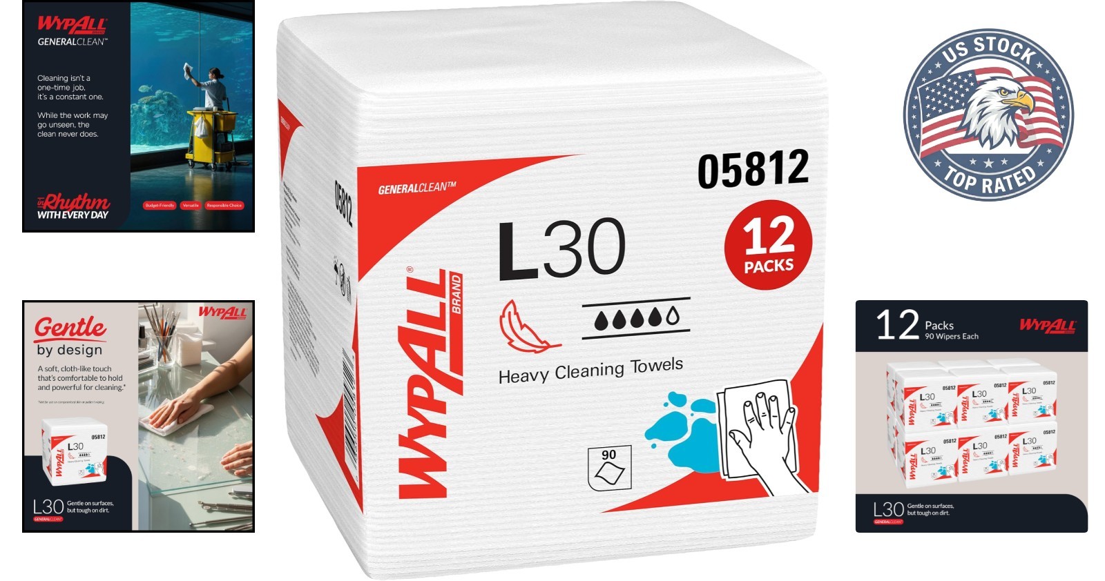 GeneralClean L30 Heavy Duty Cleaning Wipes: 12 Packs of 90 Strong, Soft Sheets