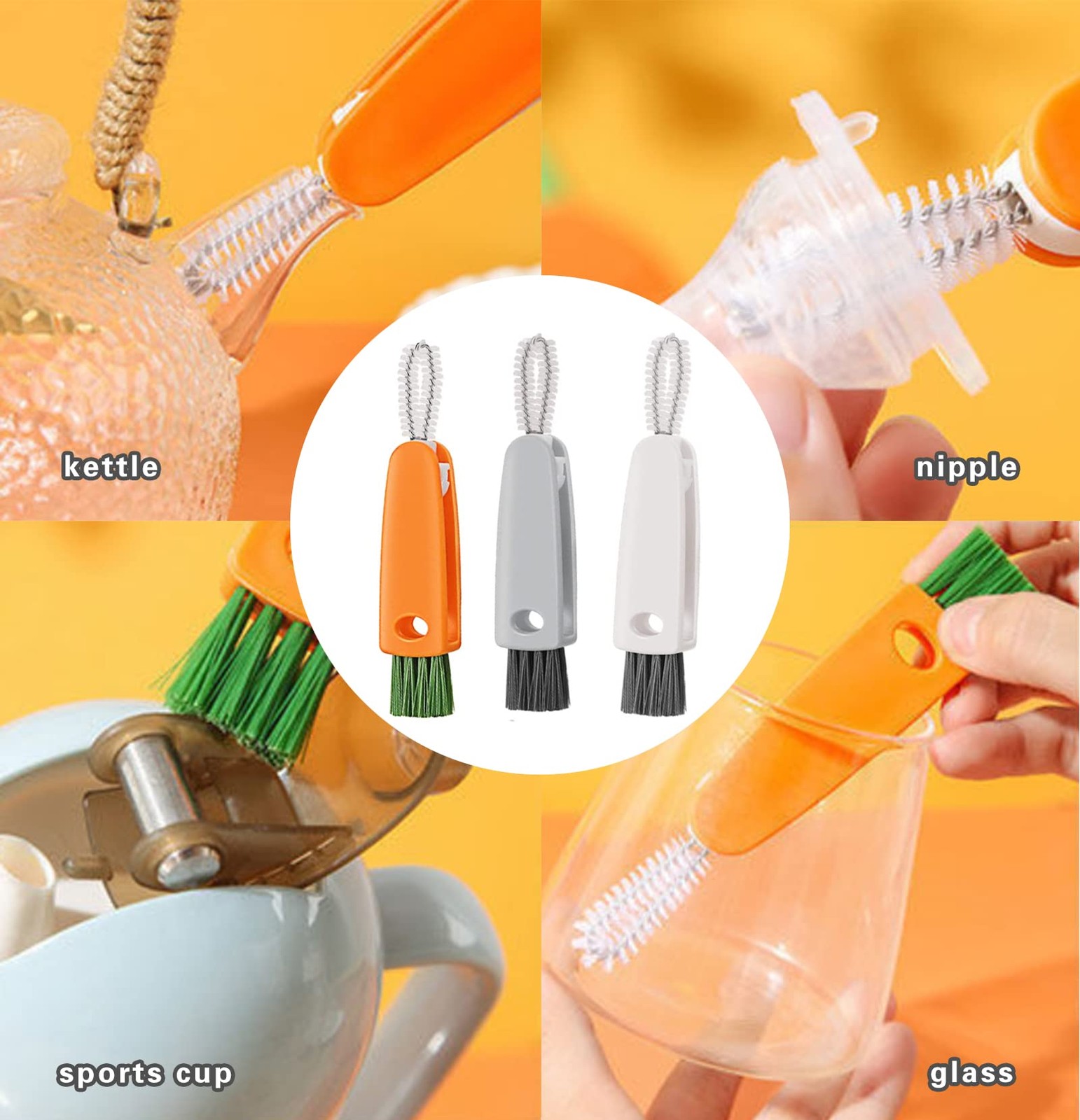 16PCS Versatile Scrubber Brush- Multipurpose Bottle Gap Brush 3 in 1 Cup Lid …