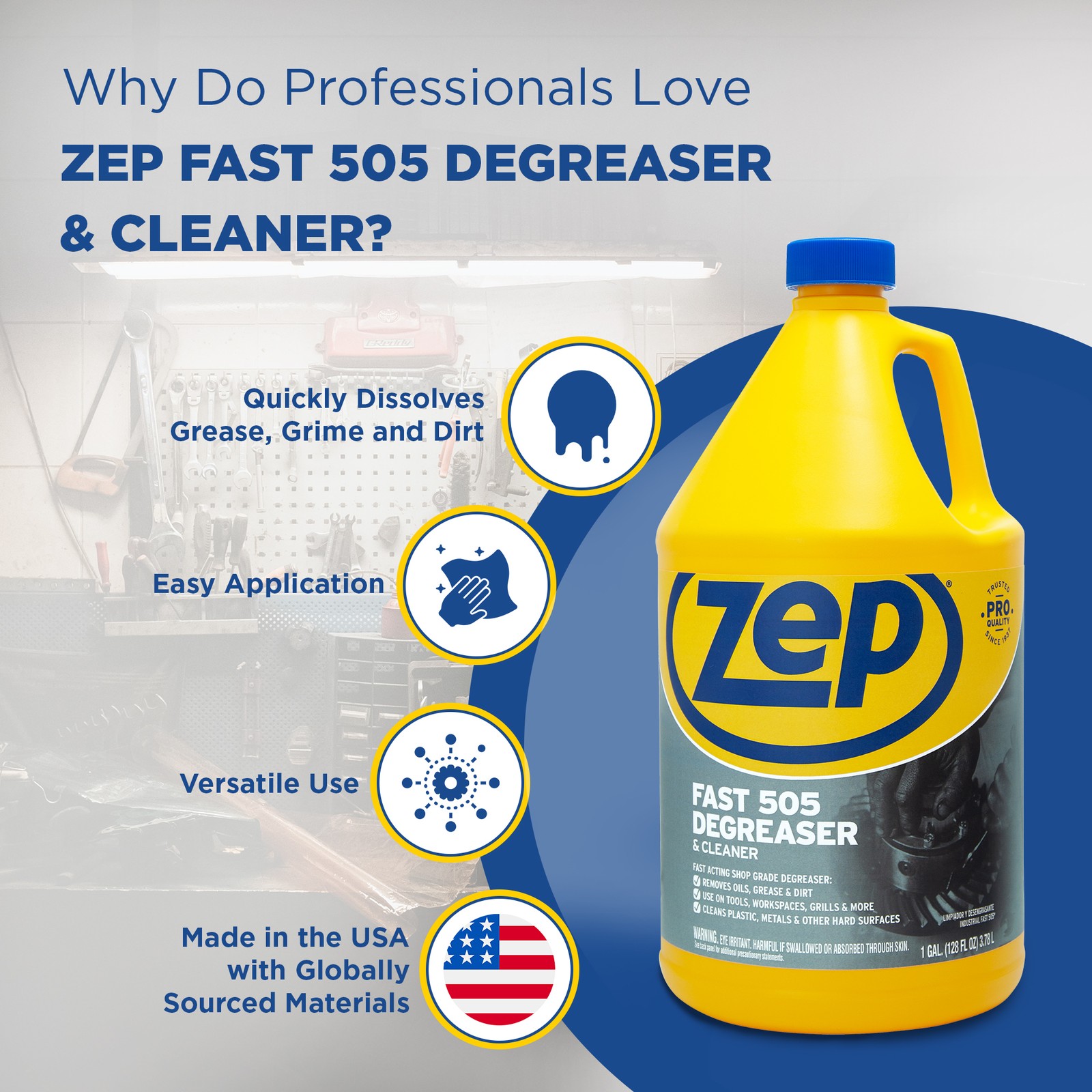 Zep Fast 505 Cleaner and Degreaser – 1 Gallon (Case of 2) ZU5051282 – Fast