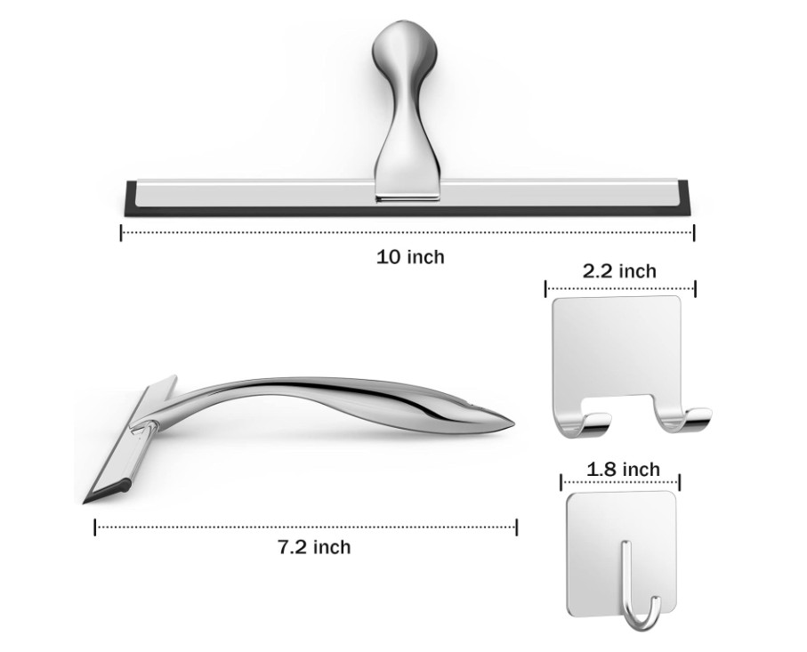 Docrok 10-Inch 🚿 Stainless Steel Shower Squeegee 🪣 Streak-Free Silicone Blade