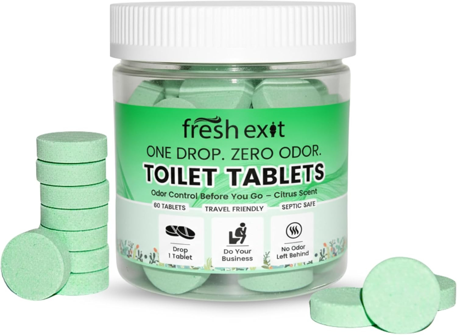Toilet Deodorizer Tablets – Drop One in and Go – 60 Count Citrus Scent – Odor El
