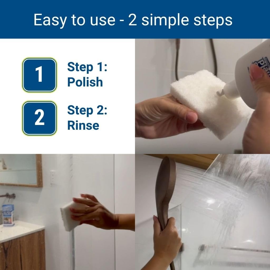 Shower Door Glass Polish – Water Spot & Hard Water Stain Cleaner for Cloudy S…