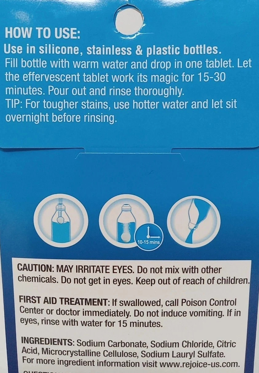 Homebright Bottle Cleaner Tabs- Cleans Water Bottles, Coffee Tumblers 12 Tablets
