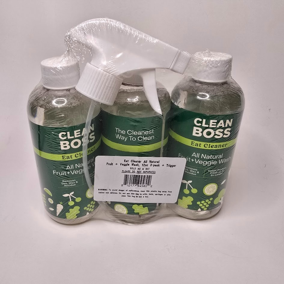 CleanBoss Eat Cleaner Triple-Action Fruit + Veggie Wash – 12 oz, Pack of 3