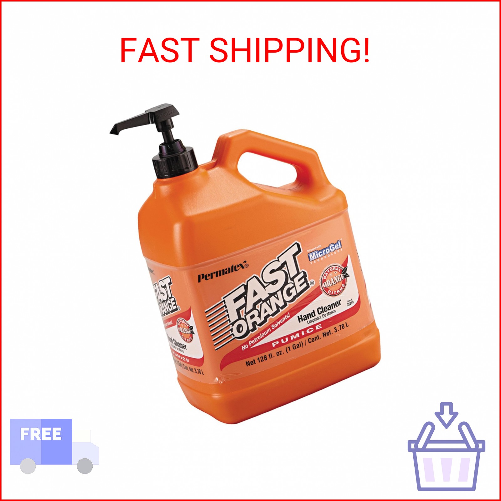 Permatex 25219 Fast Orange Pumice Lotion Hand Cleaners, Citrus, Bottle with Pump