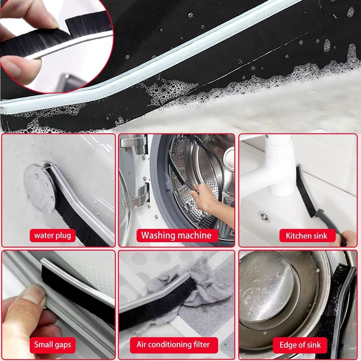 Compact Ergonomic Brush for Cleaning Gaps in Bathrooms, Kitchens & Cars – 4 Pack