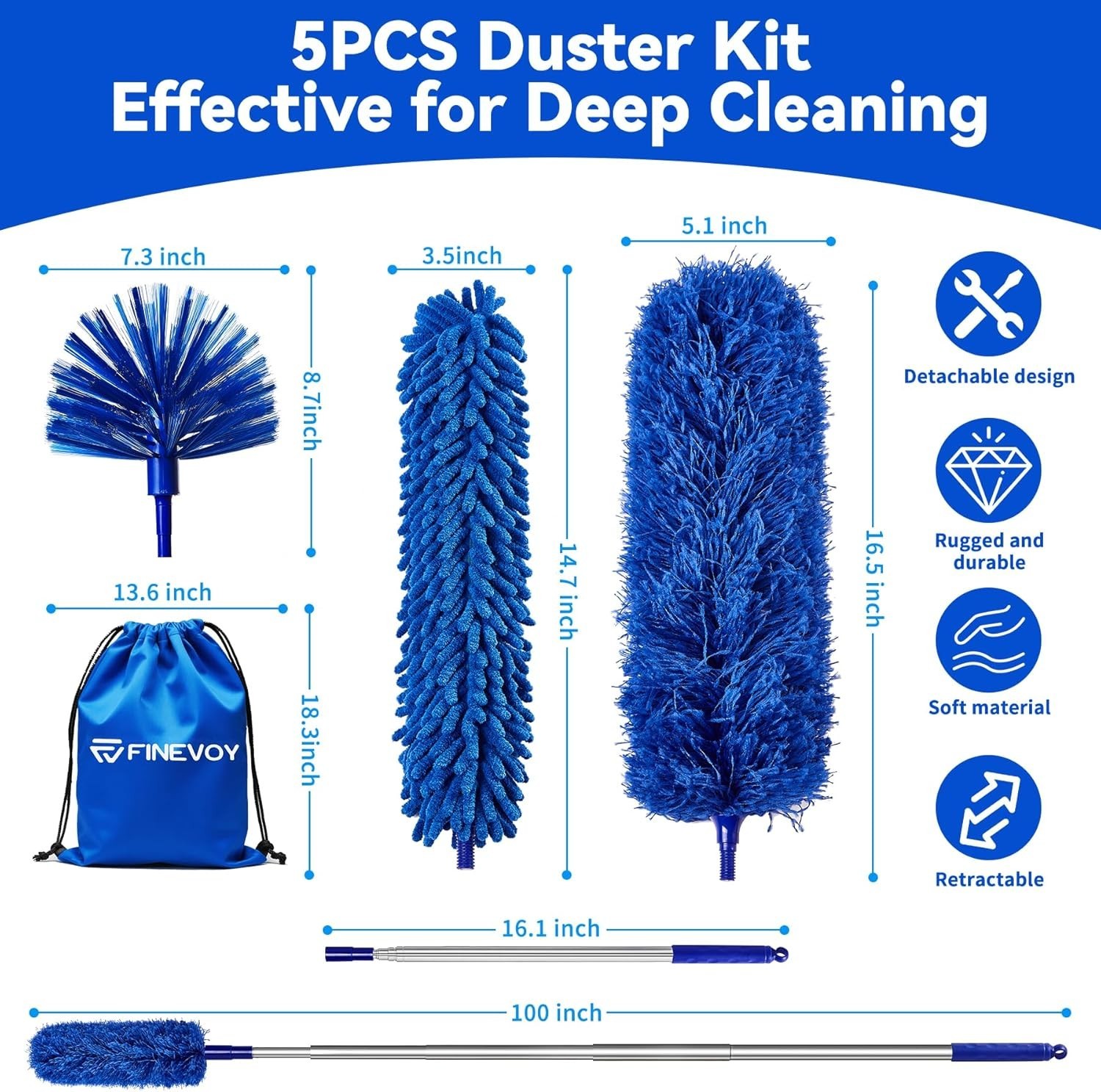 Long-Handled Dusting Set – 5 PCS Microfiber Kit for Furniture & High Ceilings