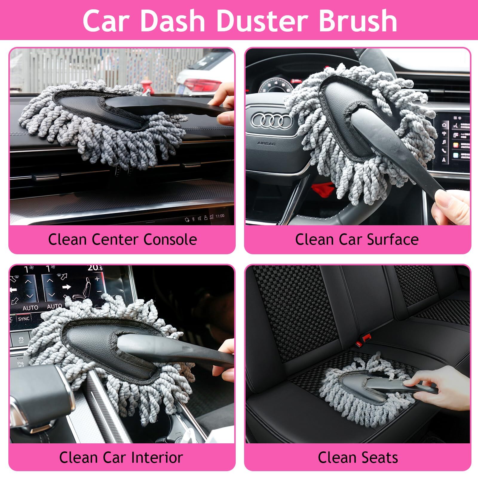 THINKWORK Pink Car Duster Interior Kit Perfect Car Detailing Brush Kit for