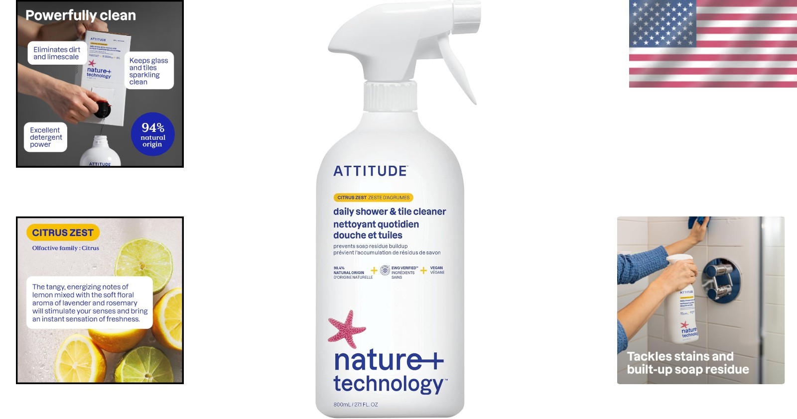 Natural Daily Shower Cleaner – EWG Certified, Removes Soap Scum, 27.1 Fl Oz