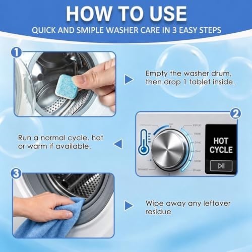 Washing Machine Cleaner Tablets 24 Pack Enzyme Deep Clean Front Load Washer
