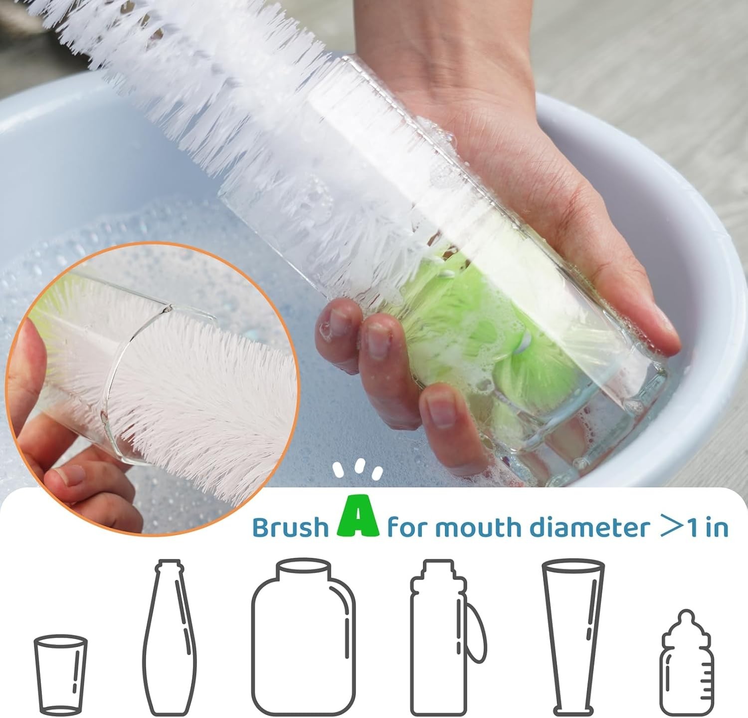 LiKee Super-Long Bottle Cleaning Brush – 18″, Extra-Large 2.5″ Wide Cleaner