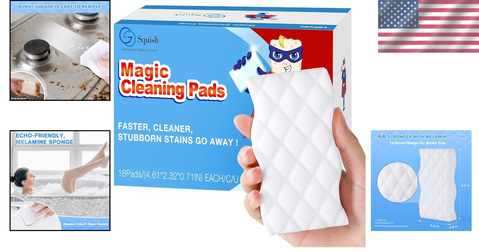 Magic Eraser Sponge – 18 Pack Melamine Cleaning Pads for Effortless Cleaning