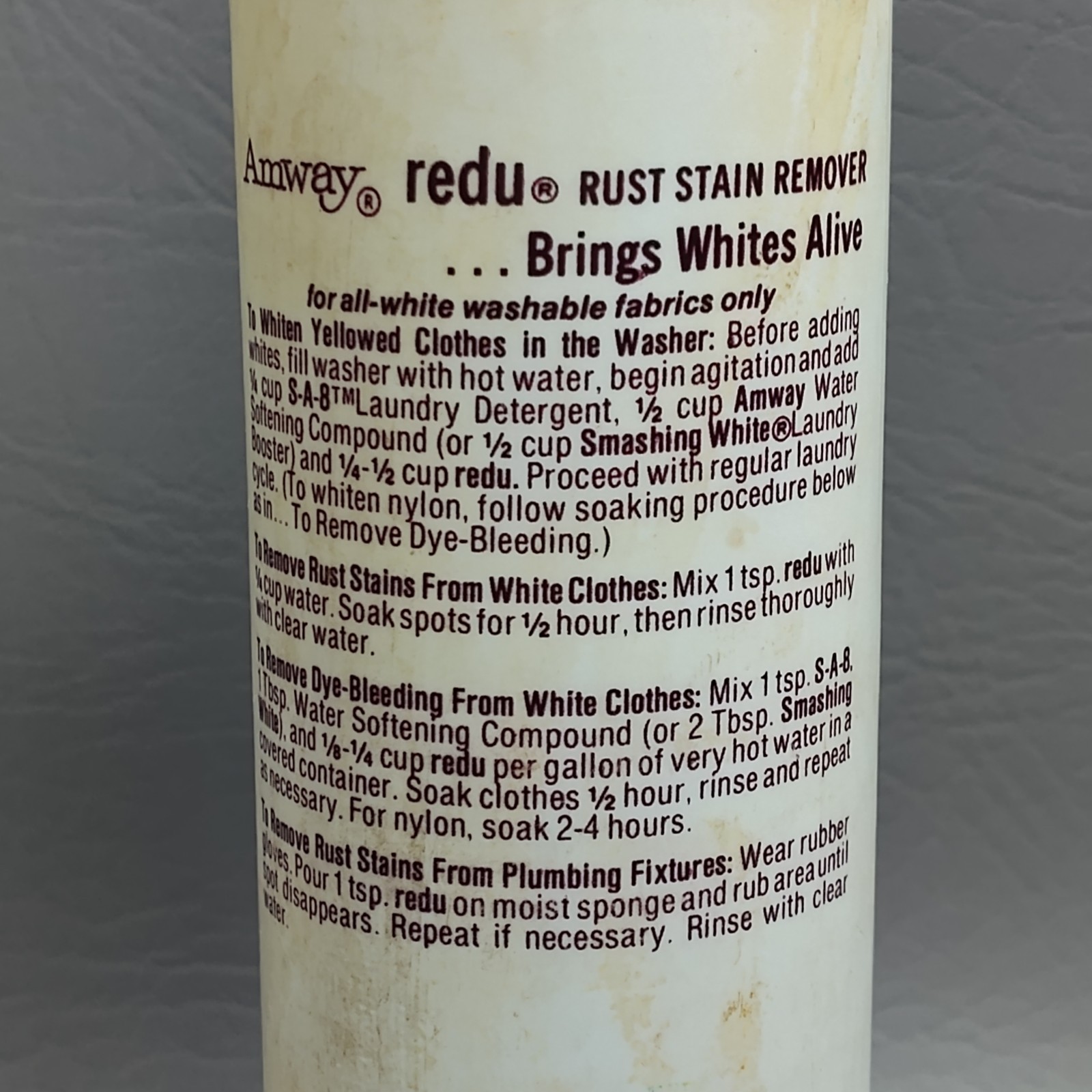 Vintage AMWAY Redu Rust Stain Remover For Fabrics 9 oz. 80% Full USA Made