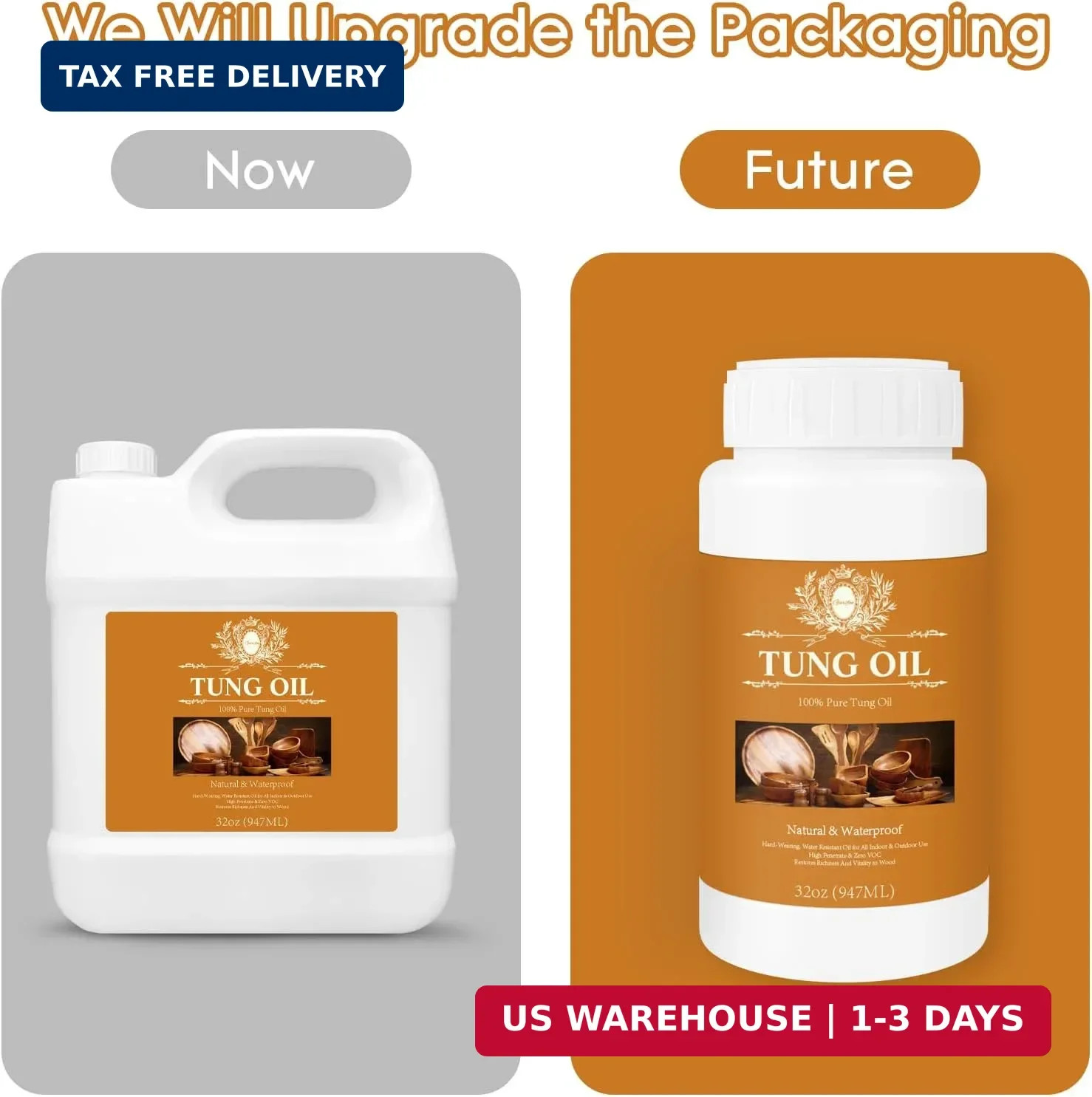 100% Pure Tung Oil Wood Sealer Food Safe Waterproof Finish for Outdoor Furniture