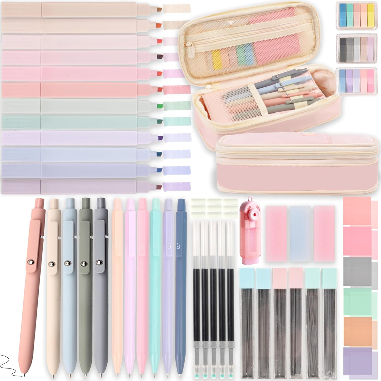 Aesthetic School Supplies with Pencil Pouch – 57 Pcs Cute College Essentials Set