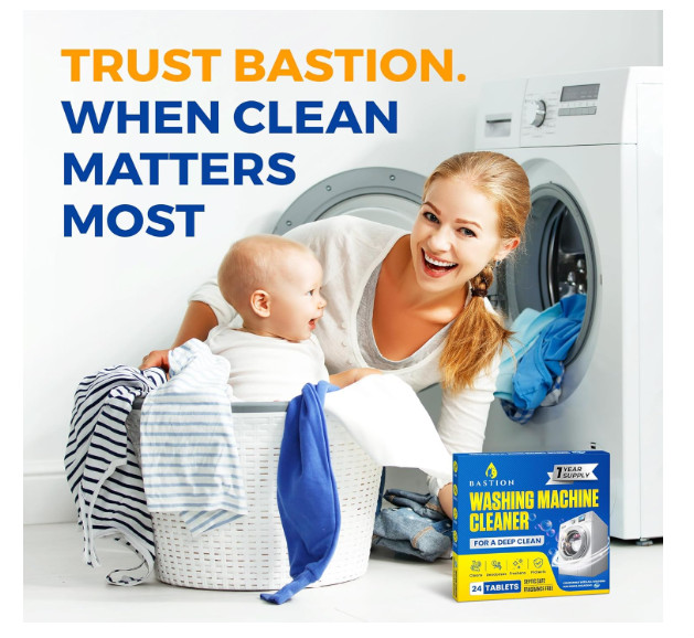 Bastion Washing Machine Cleaner, Deodorizer, & Descaler – 24 pack