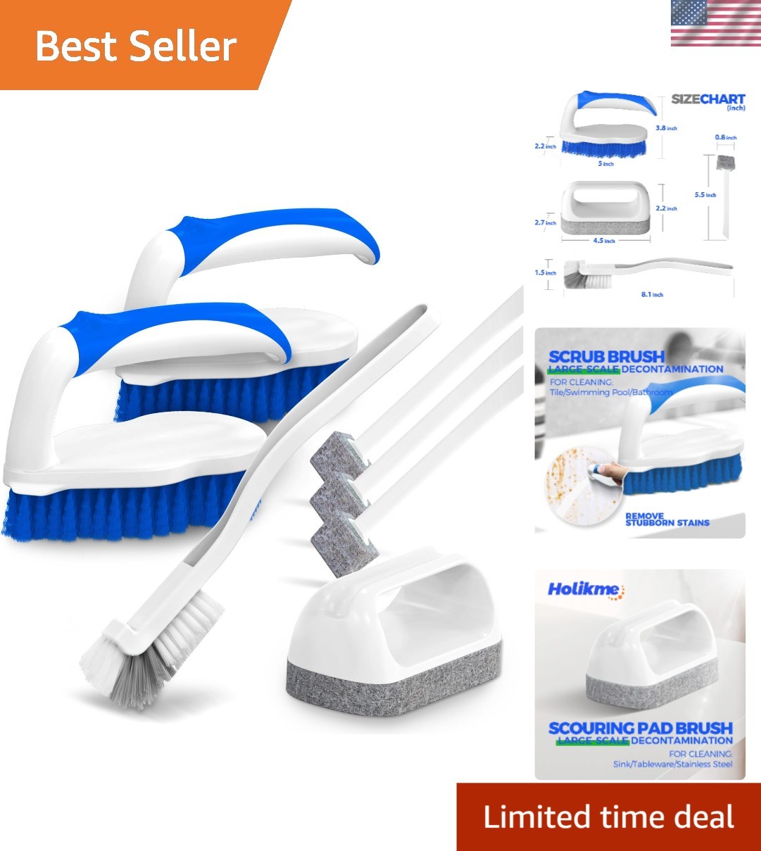 Complete 7 Brush Set for Efficient Grout & Pool Cleaning – Ergonomic Handle