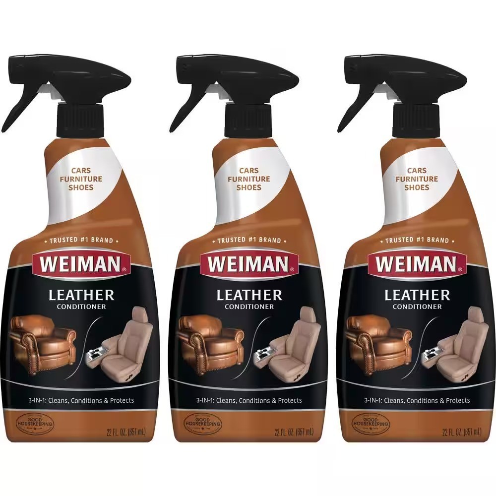 Weiman (3 pack) 3-In-1 Leather Cleaner & Conditioner for Furniture, Car Seats