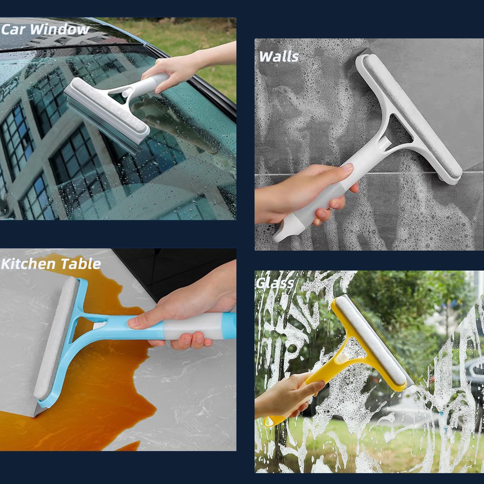 3 in 1 Window Squeegee, Cleaning Scraper with Scrubber Sponge Sprayer Clean K…