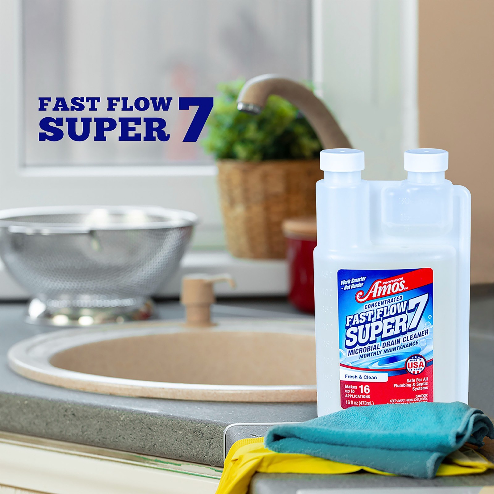 Professor Amos Fast Flow Super 7 Microbial Concentrated Drain Cleaner 16.0 Fl Oz