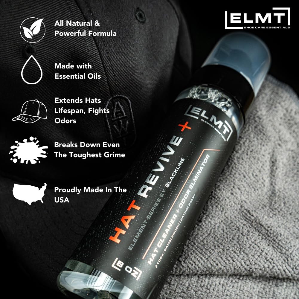 ELMT Hat Cleaning Kit – 8oz Solution, Deodorizer, Towel, Brush – Quick-Drying…