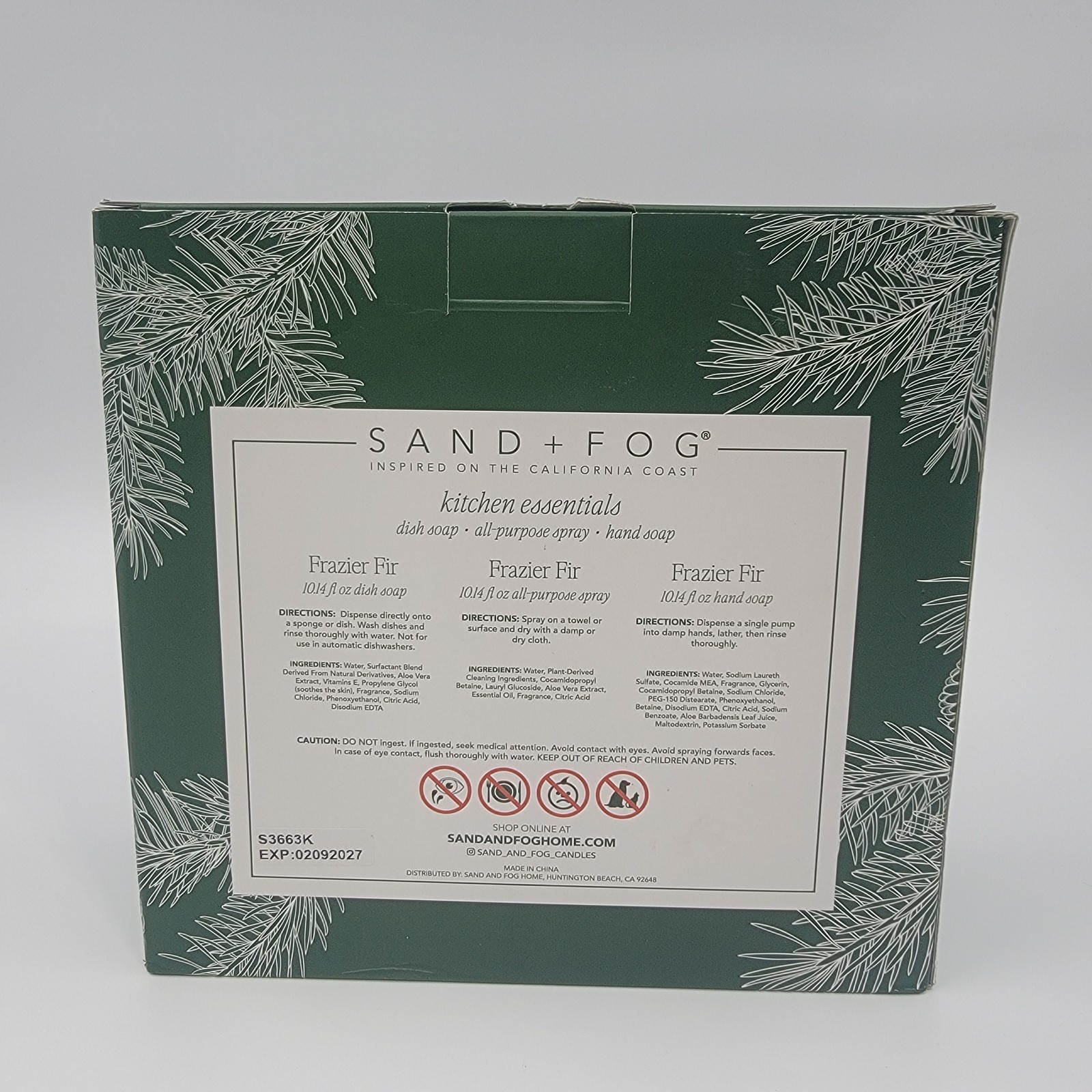 Sand + Fog FRAZIER FIR Kitchen Essentials 3 Piece Gift Set 10 Oz. Each Soap/Spra