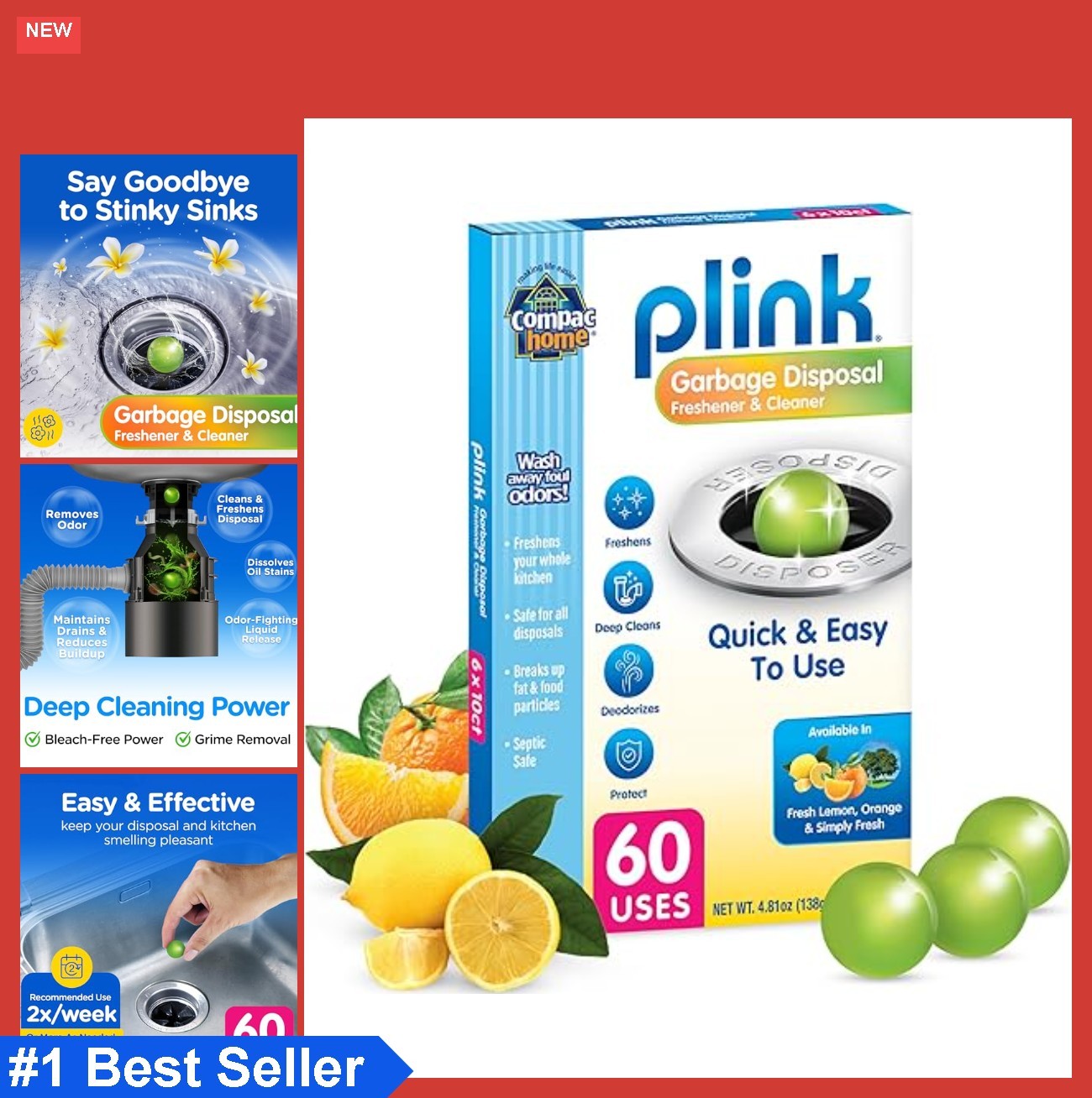 Garbage Disposal Cleaner Deodorizer 60 Count Assorted Scents Value Pack Drain