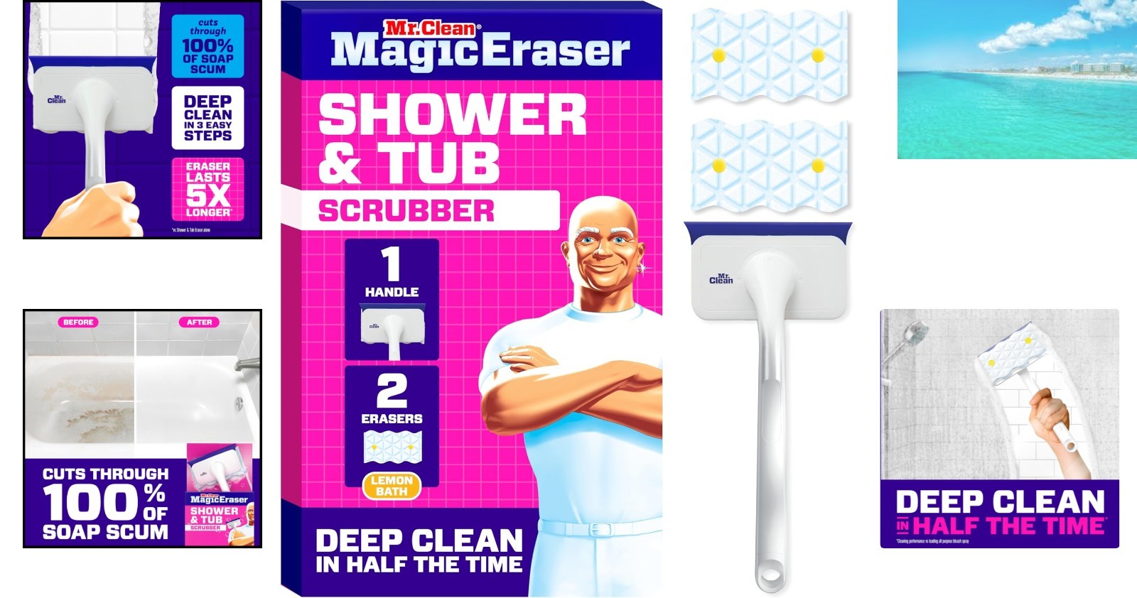 360° Rotating Magic Eraser Shower Scrubber Kit – Effortless Bathroom Shine