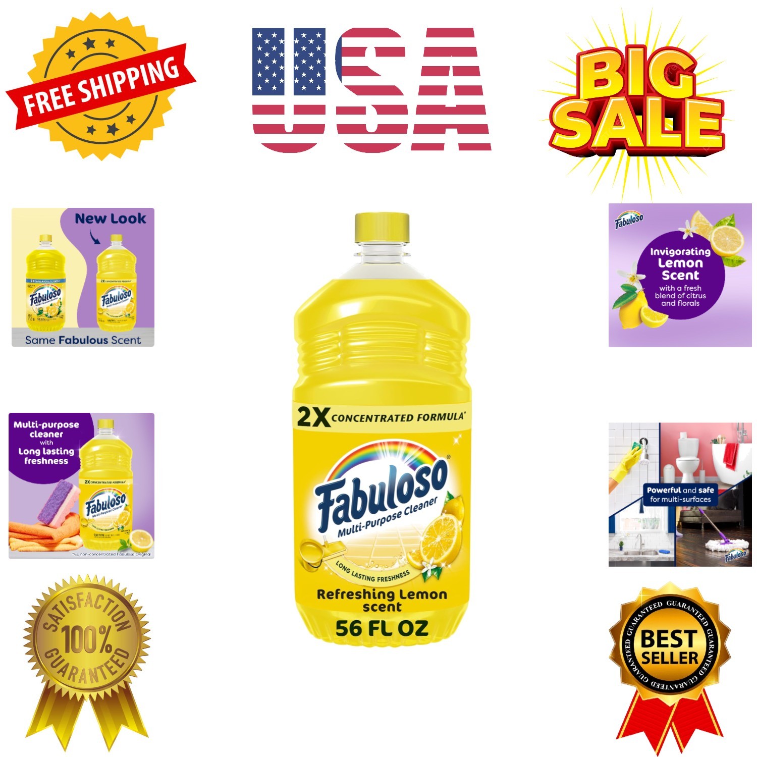 Multi-Purpose Cleaner, 2X Concentrated Formula, Refreshing Lemon Scent, 56 oz