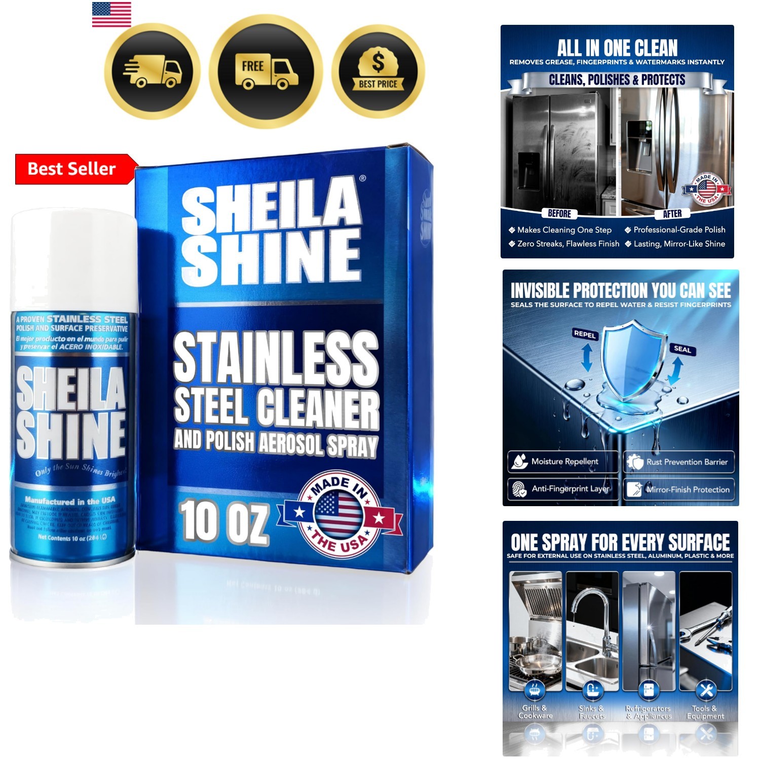10oz Stainless Steel Cleaner and Polish – Cleans, Polishes & Protects Kitchen…
