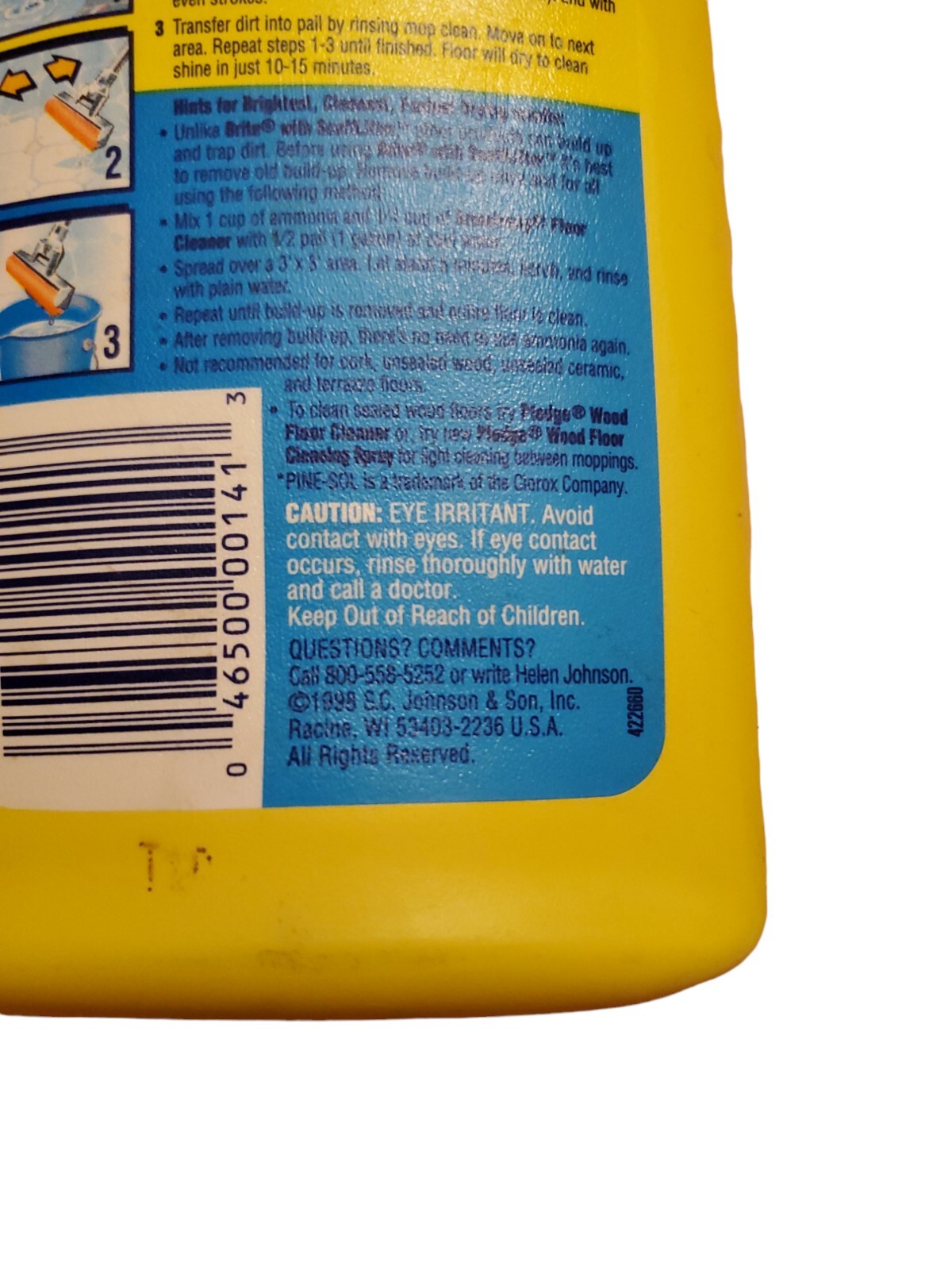 Brite No Wax Floor Cleaner Scuff Lifter Vintage 1998 16 oz SC Johnson