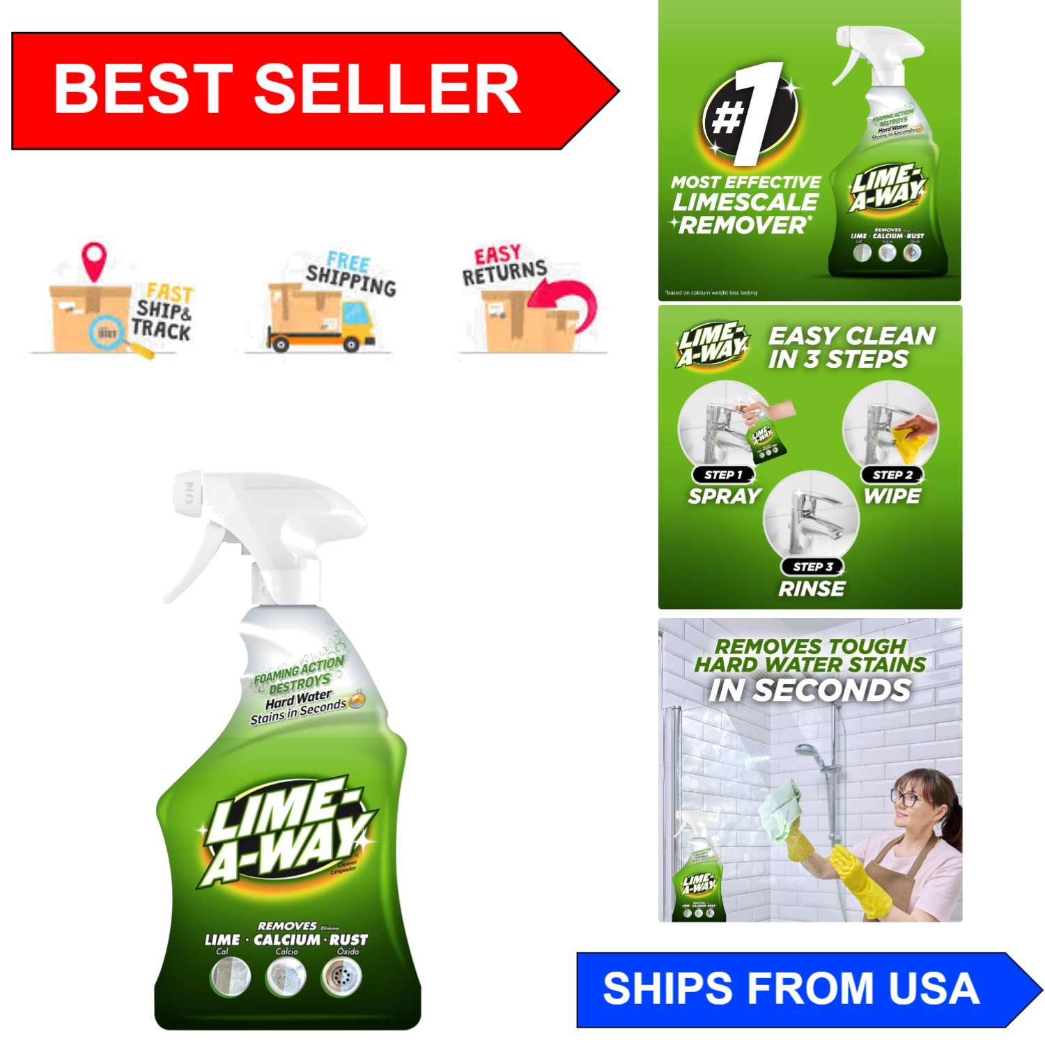 Fast-Acting Hard Water Stain Remover Spray – 22oz for Effortless Cleaning