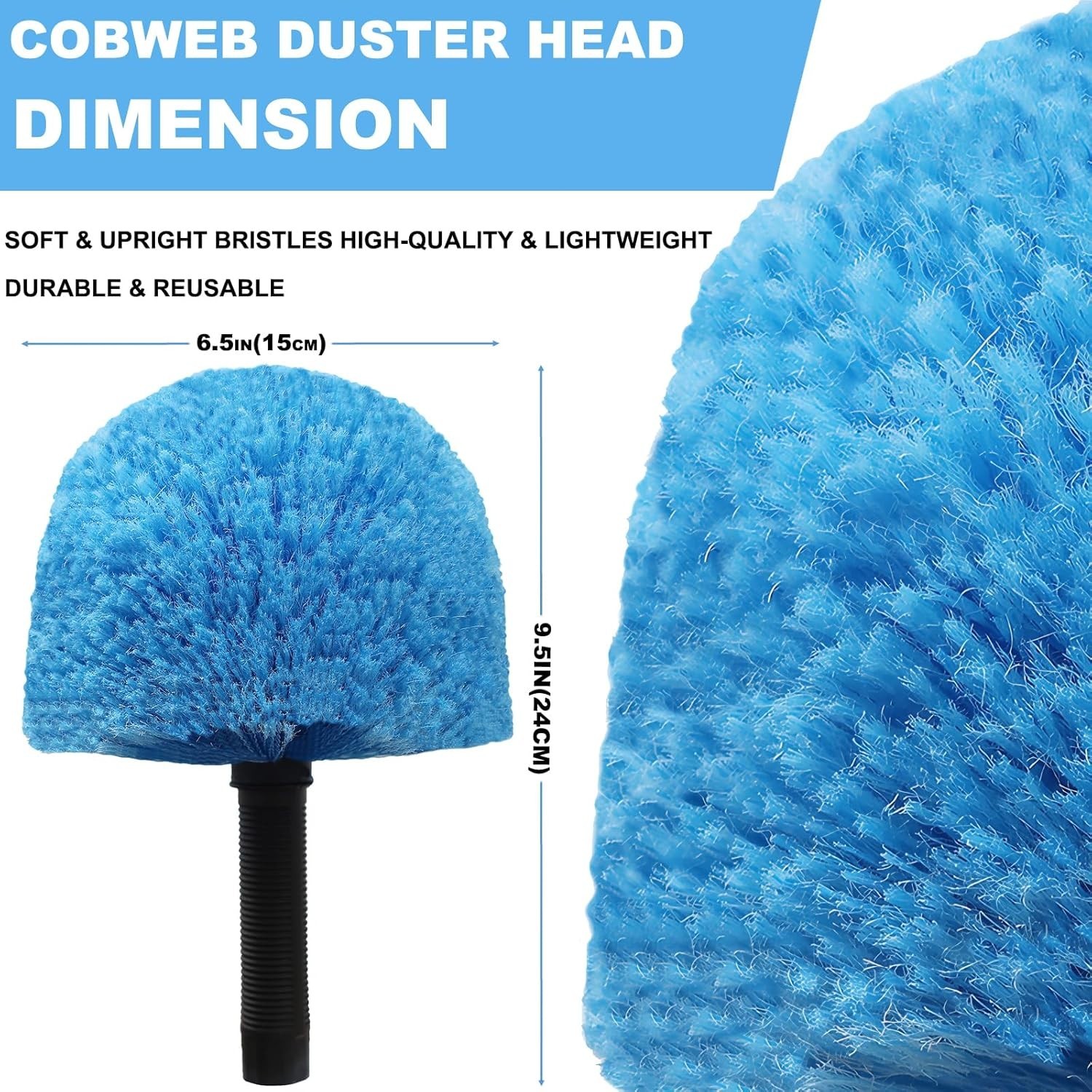 2 Pack Blue Twist-On Cobweb Duster Head Brush – Efficient Indoor & Outdoor Sp…