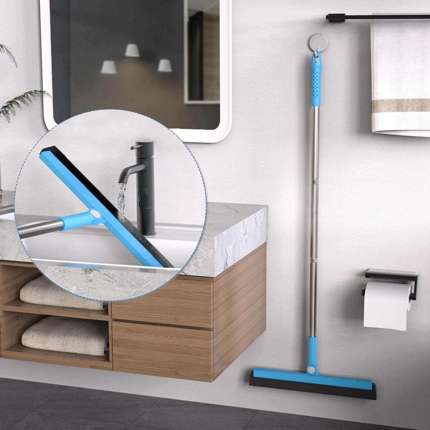 Floor Squeegee Adjustable 59” Long Handle Professional Floor Squeegee with H…