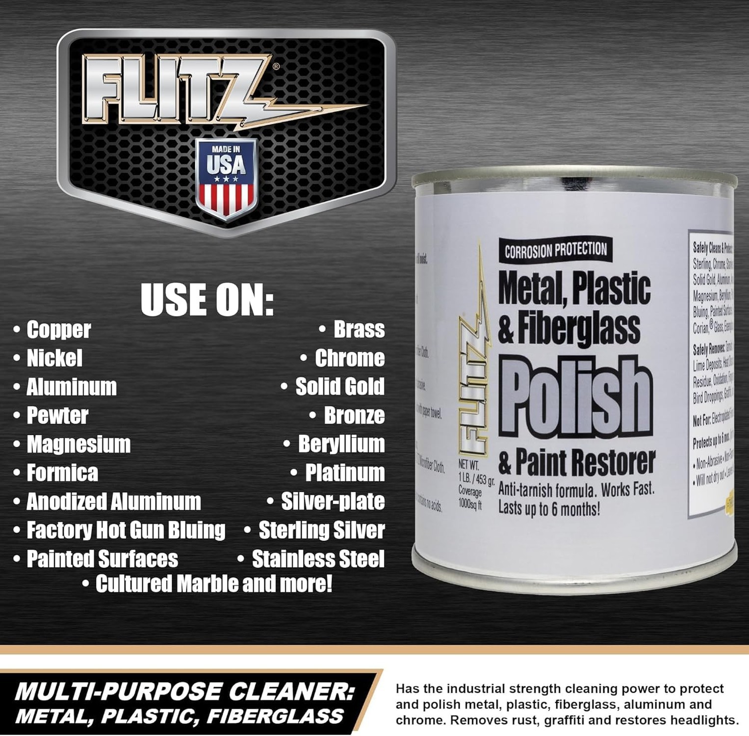 Flitz Metal Polish Paste – 1lb Can of USA-Made Polish for Solid Chrome, Stain…