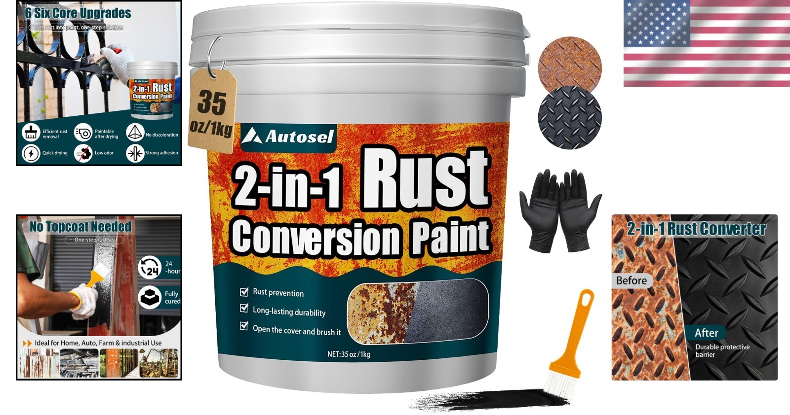 2-In-1 Rust Converter & Metal Primer, Stops Rust,Rust Inhibitor Paint for Metal,
