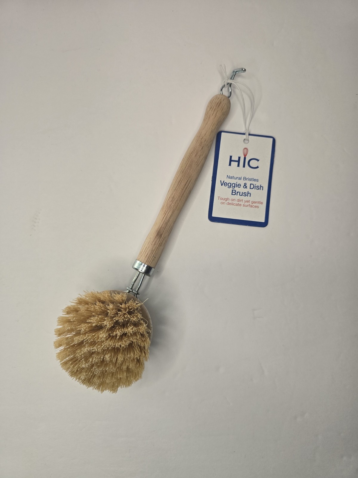 HIC Natural Bristles Veggie & Dish Brush With Wooded Handle
