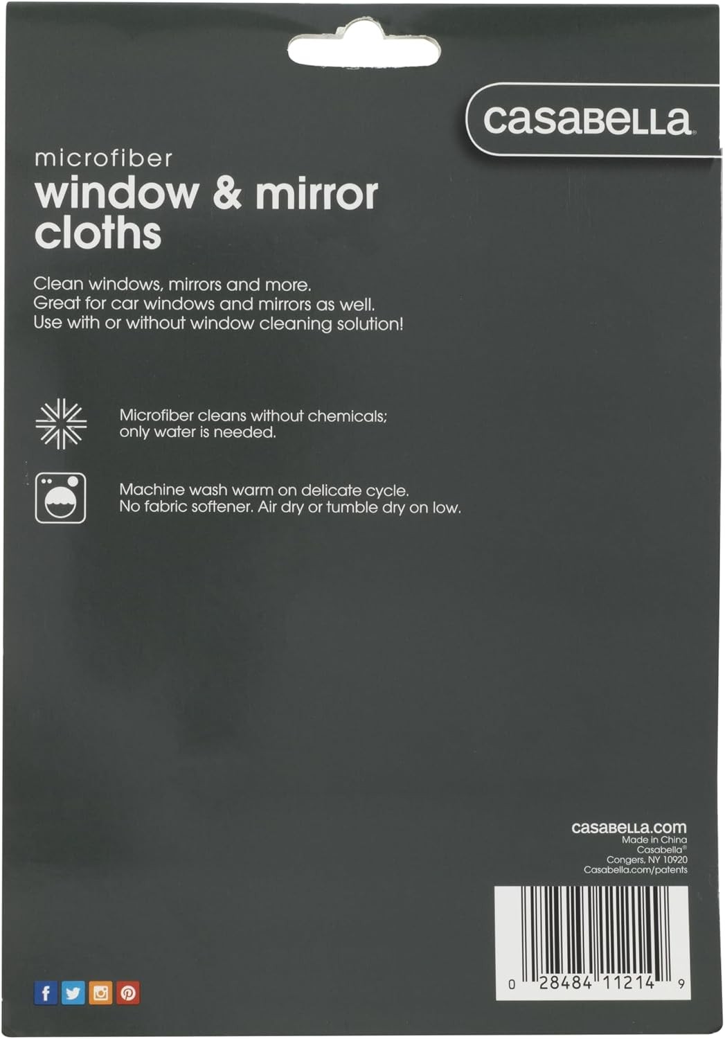 Lint-Free Microfiber Glass and Mirror Cleaning Cloths, White/Black (Set of 2)