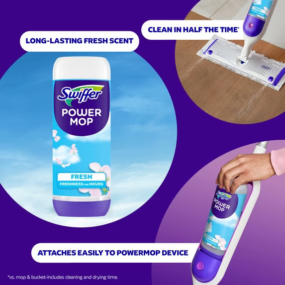 Swiffer Power Mop Floor Cleaning Solution Fresh Scent Floor Cleaner,25.3 oz, 2x.