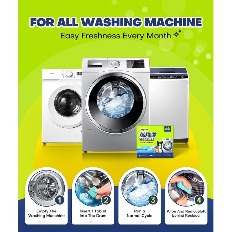 Washing Machine Cleaner Tablets Deep Clean Odor Eliminator Pet Hair Safe New