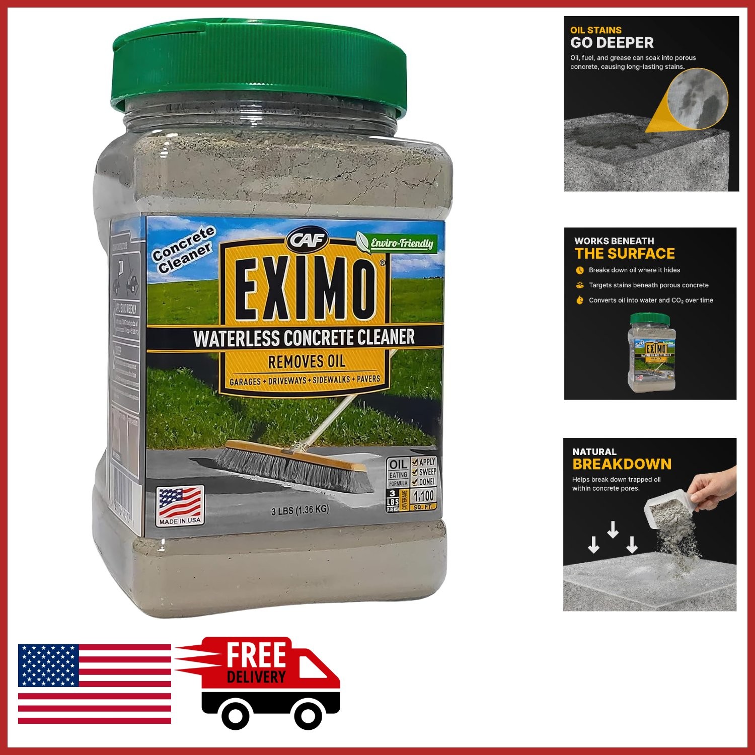 Waterless Concrete Cleaner Powder for Oil Stains on Driveways and Garage Floors
