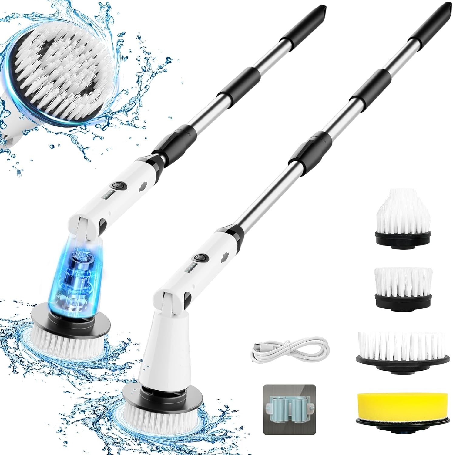 Electric rotating brush, new bathroom cleaner, retractable handle 4 brush heads