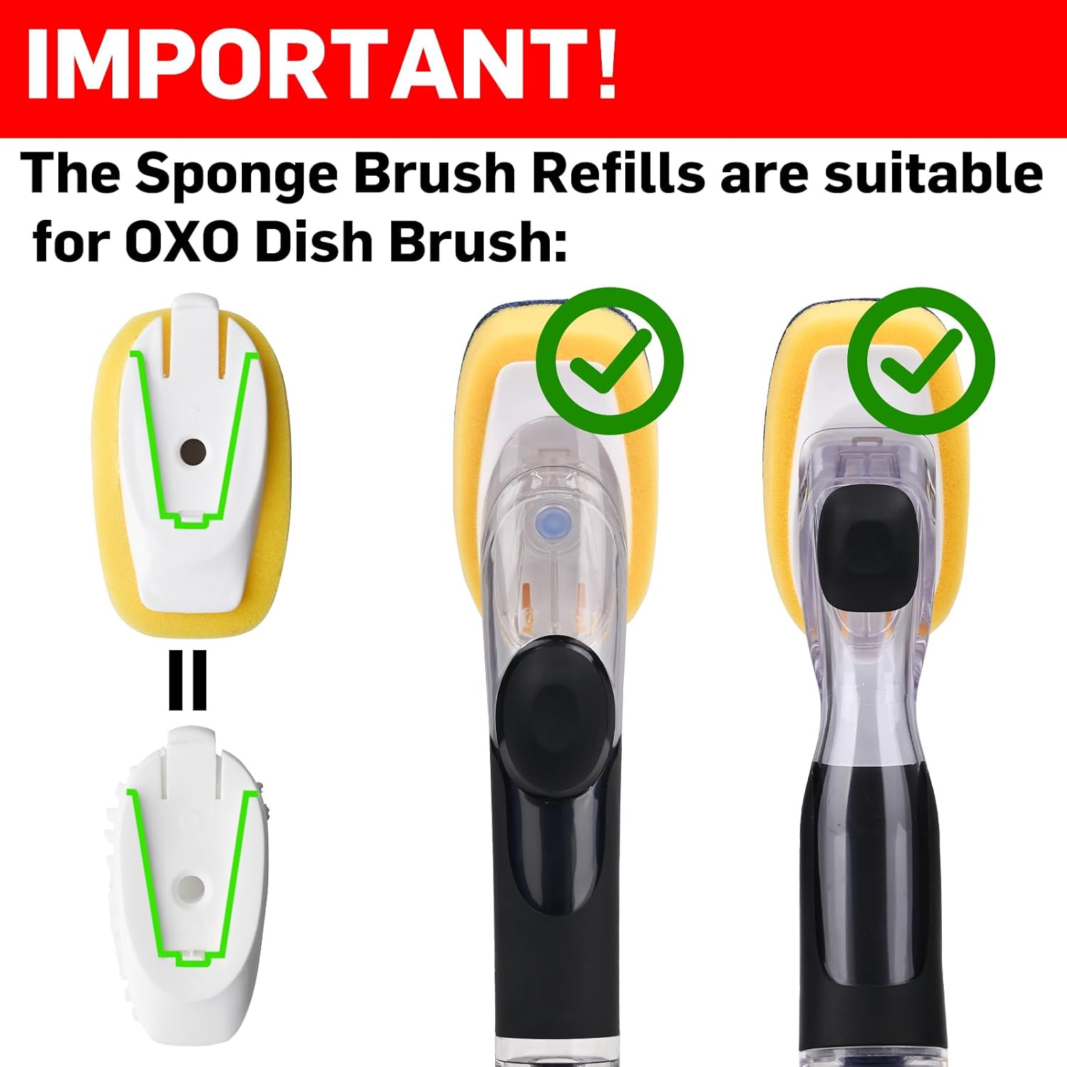 Sponge Brush Refills for OXO Soap Dispensing Dish Brush – 4 Pack Dish Cleaning S