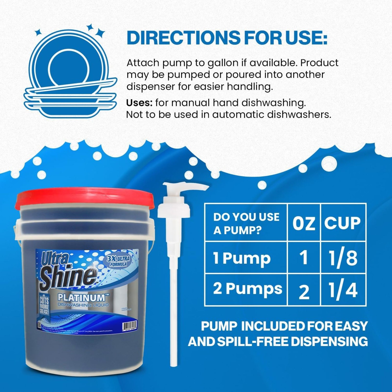 Ultra Shine™ 4 Pack 3X Platinum™ Dishwashing Liquid Grease Remover, 5 Gal, Blue