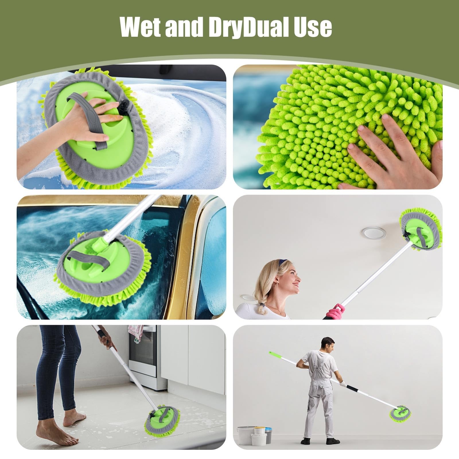 62″ Long Handle Car Wash Brush Kit with Microfiber Head for RV & Truck Cleaning