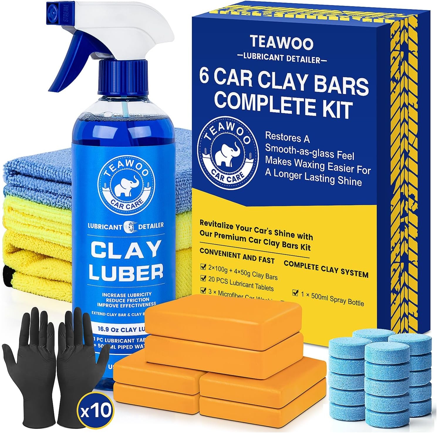 Clay Bars Kit, 6 Clay Bars & 20 PCS Lubricant Tablets, Complete Car Detailing