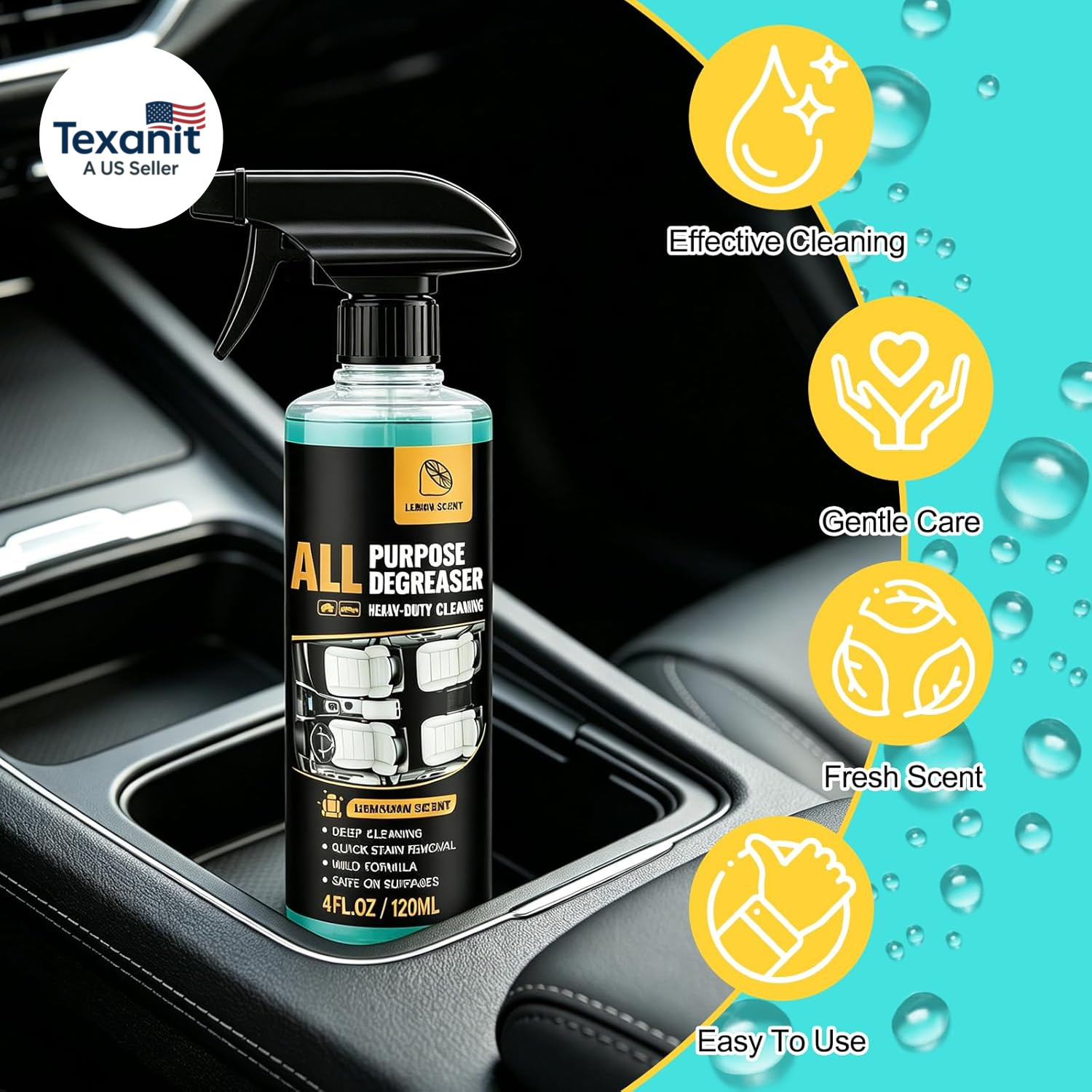 2Pcs All Purpose Degreaser for Car and House,Lemon Scent,Heavy-Duty Cleaning Spr