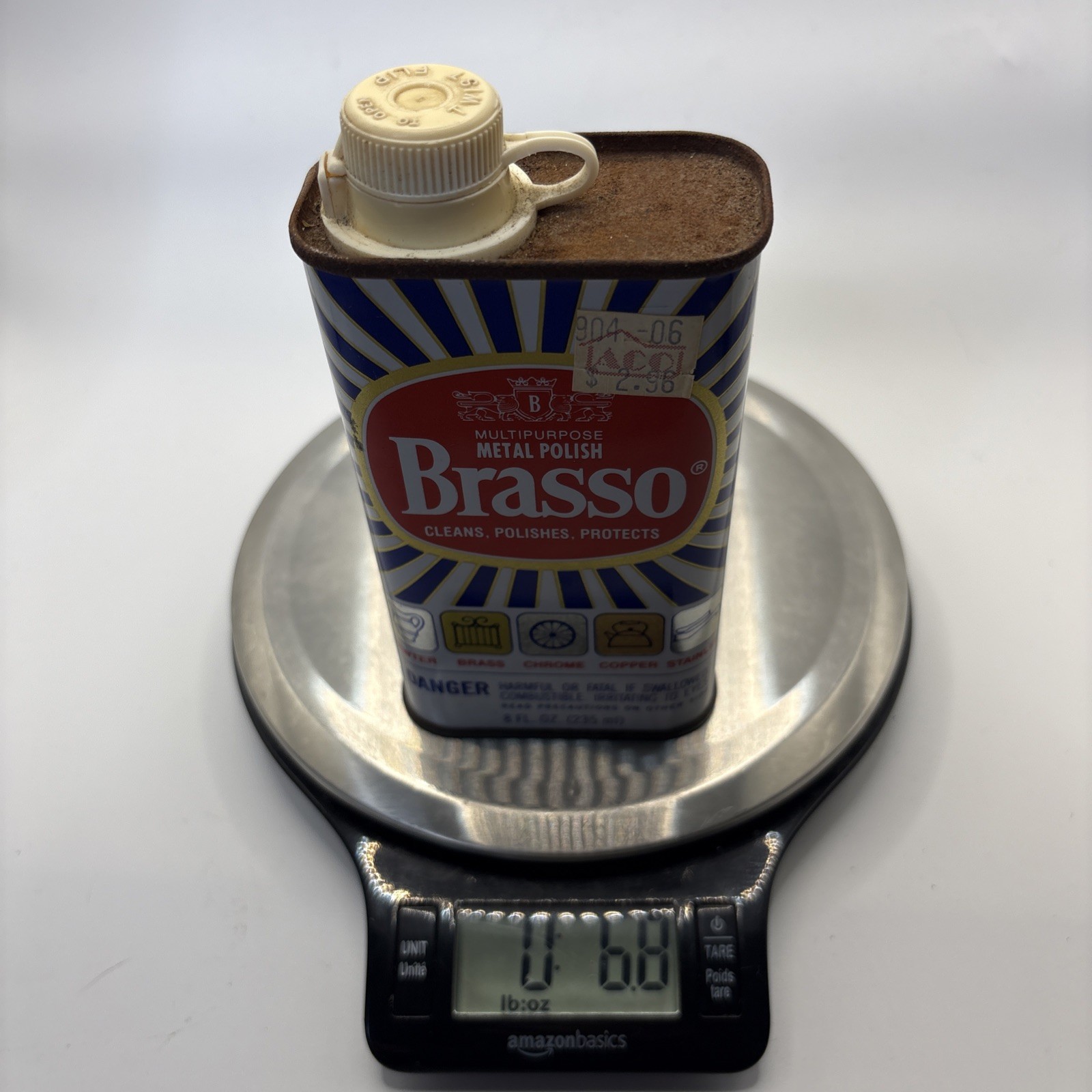 Vintage BRASSO Metal Polish 8 Fl. Oz Tin For Brass Copper Chrome 50% Full PROP