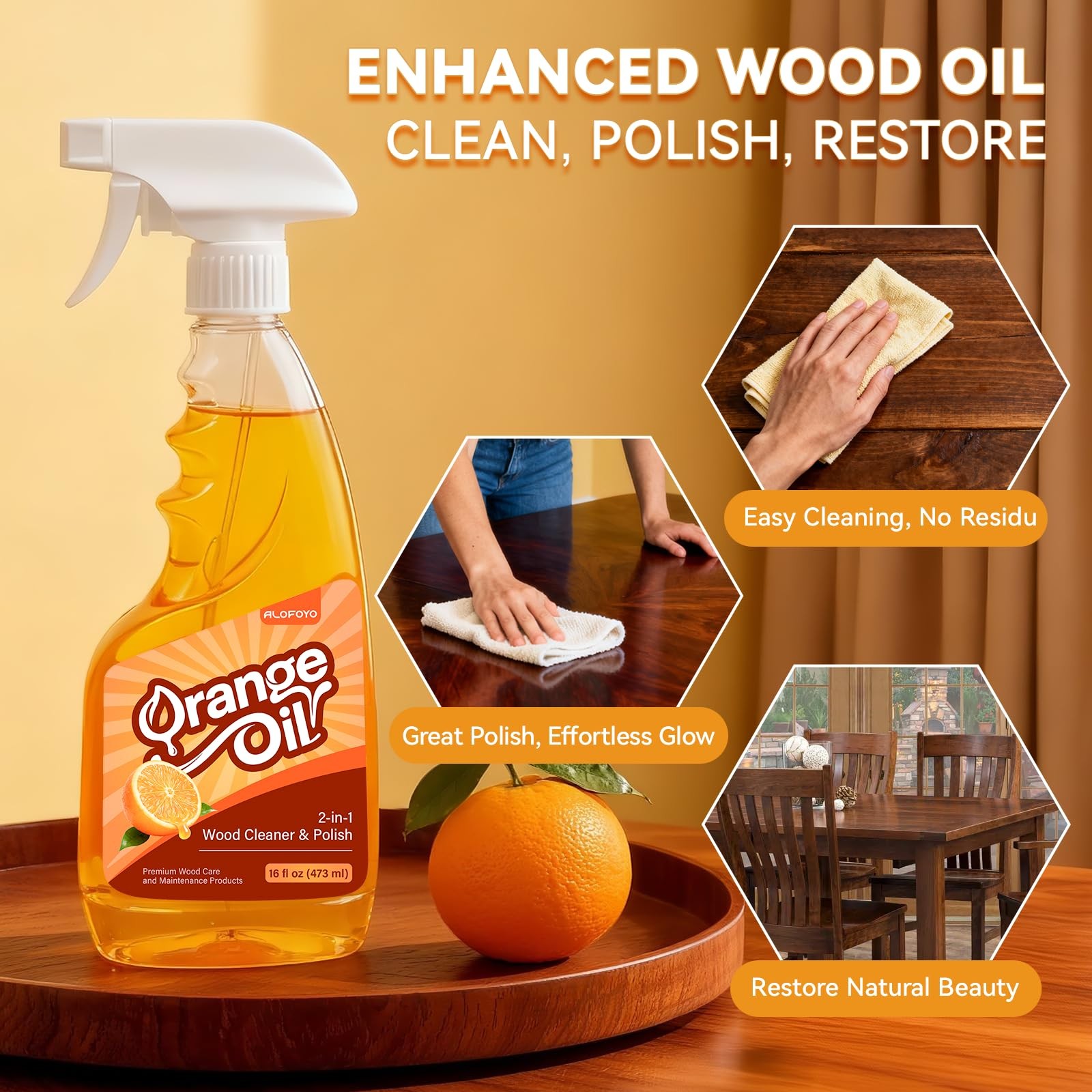 Natural Orange Oil Wood Cleaner Polish Spray – 2-Pack, 32oz Total