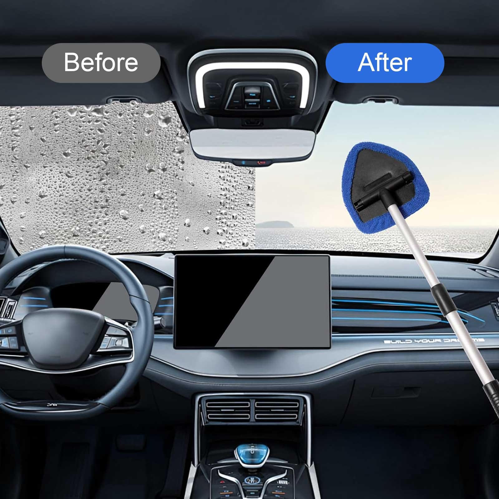Windshield Cleaning Tool Kit Car Window Glass Wiper Cleaner Brush with Squeegee